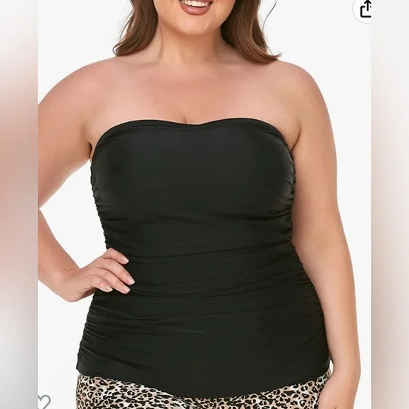 Ocean Blues  Black BandeauTankini Top Ruched Tummy Control Removable Str… - Picture 3 of 9